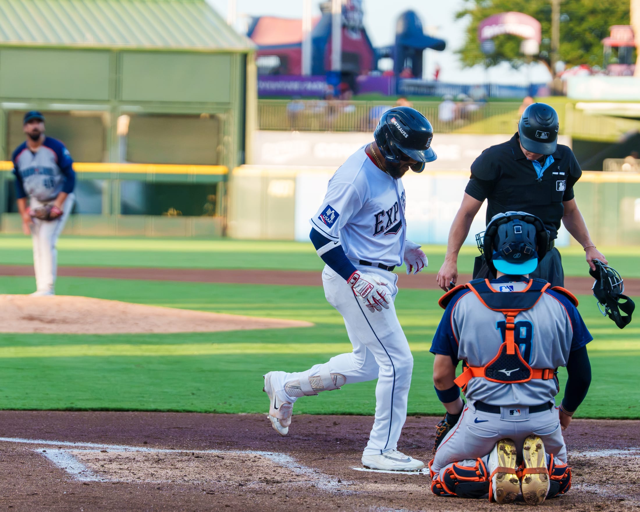 Keyber Rodriguez scores the Round Rock Express’ only run after his third-inning home run at Dell Diamond.