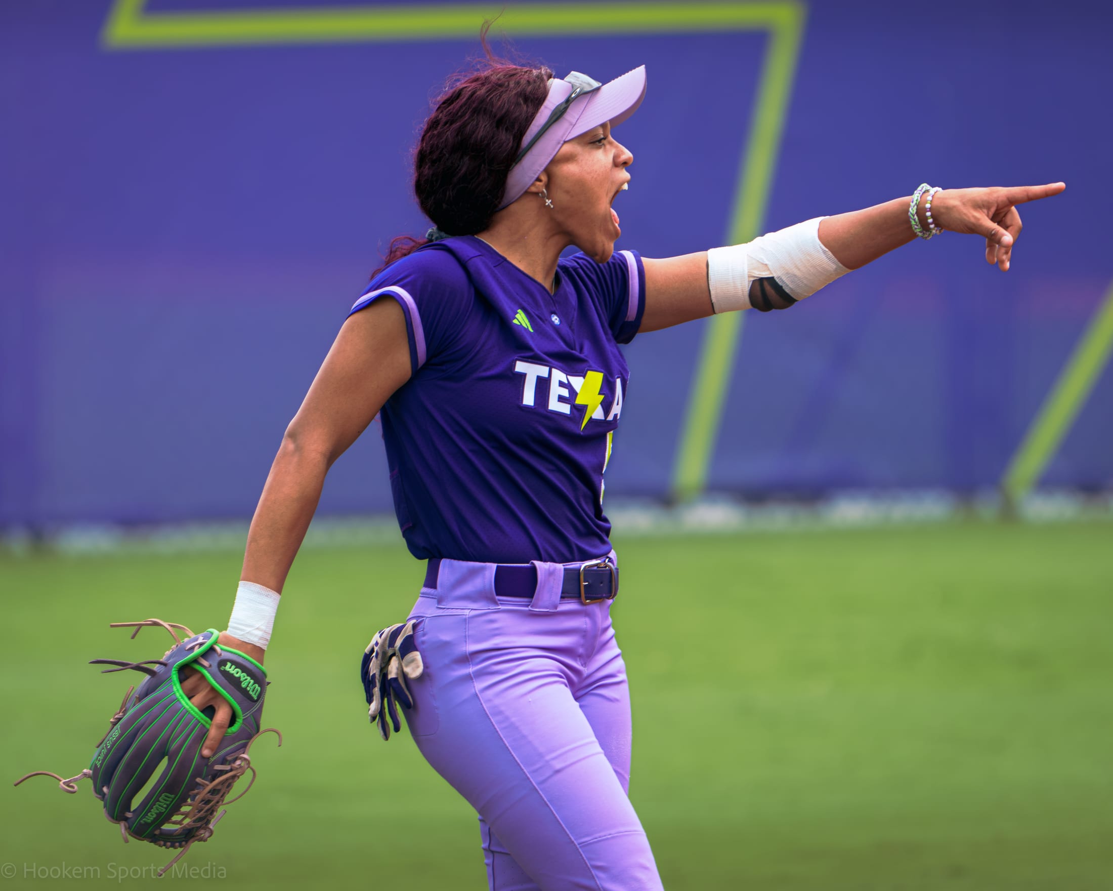 Rylie Boone points and shouts after a play for the Texas Volts.