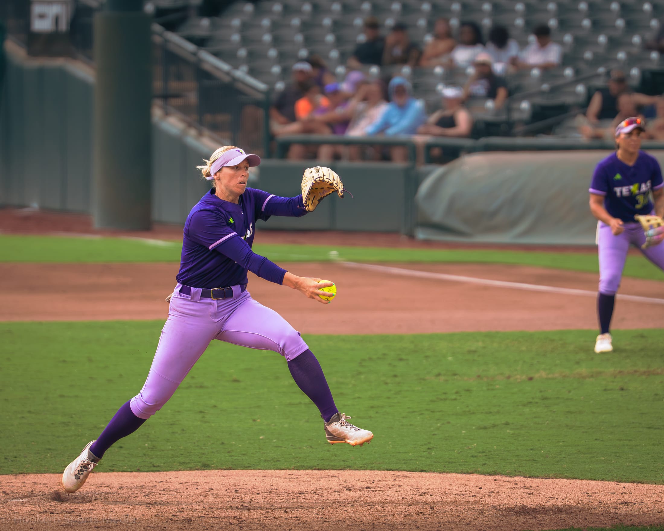 Ally Carda delivers a pitch for the Texas Volts at Dell Diamond.