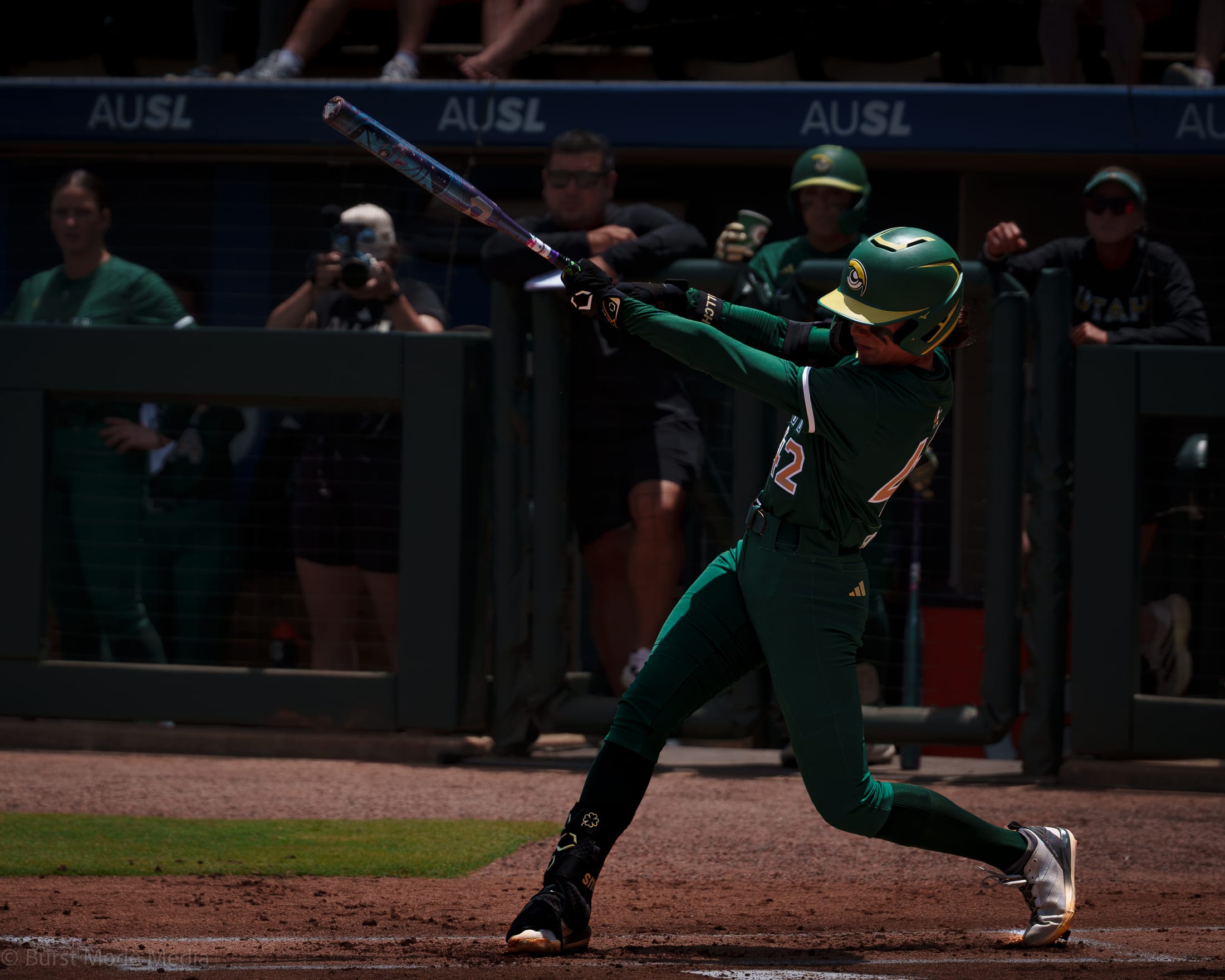 Jadelyn Allchin follows through on her two-run home run in the first inning of AUSL Championship Game 2.