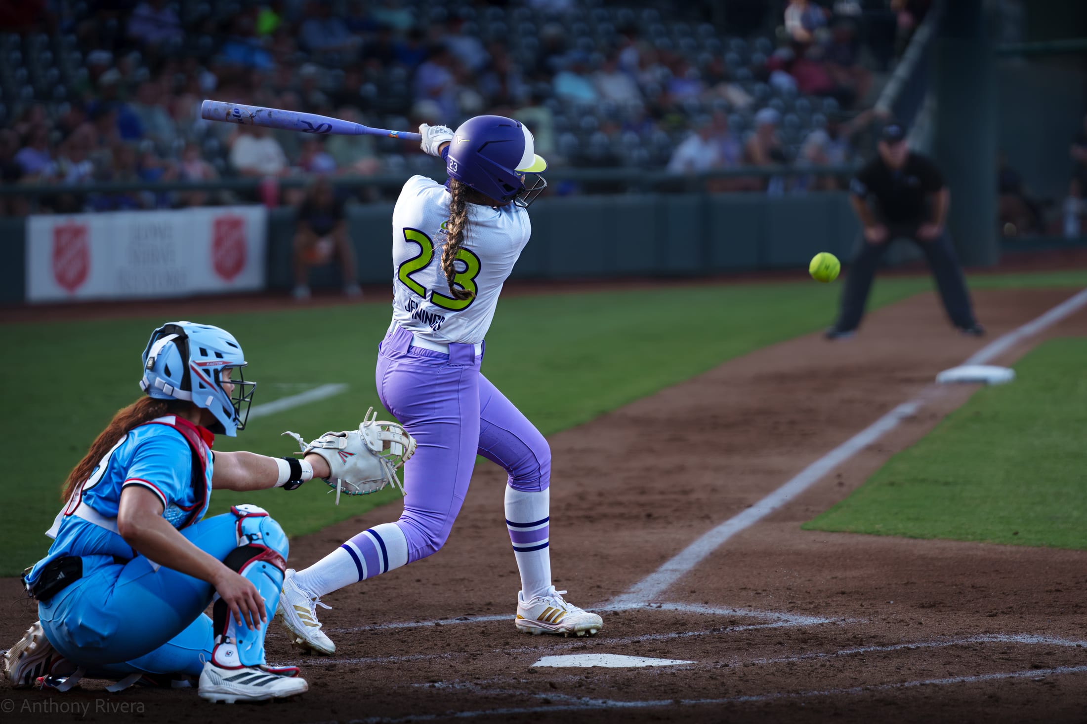 Tiare Jennings hits a home run at Dell Diamond against the Chicago Bandits.