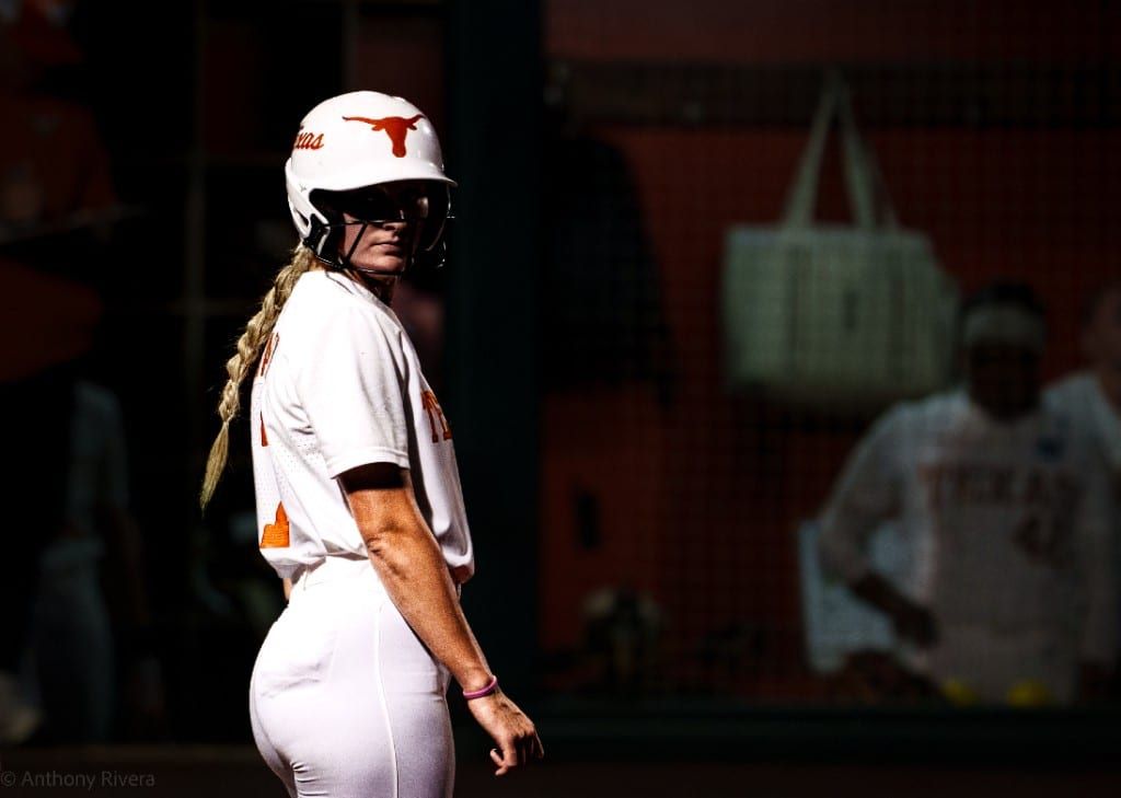 Ashton Maloney on first during her senior season with the Longhorns.