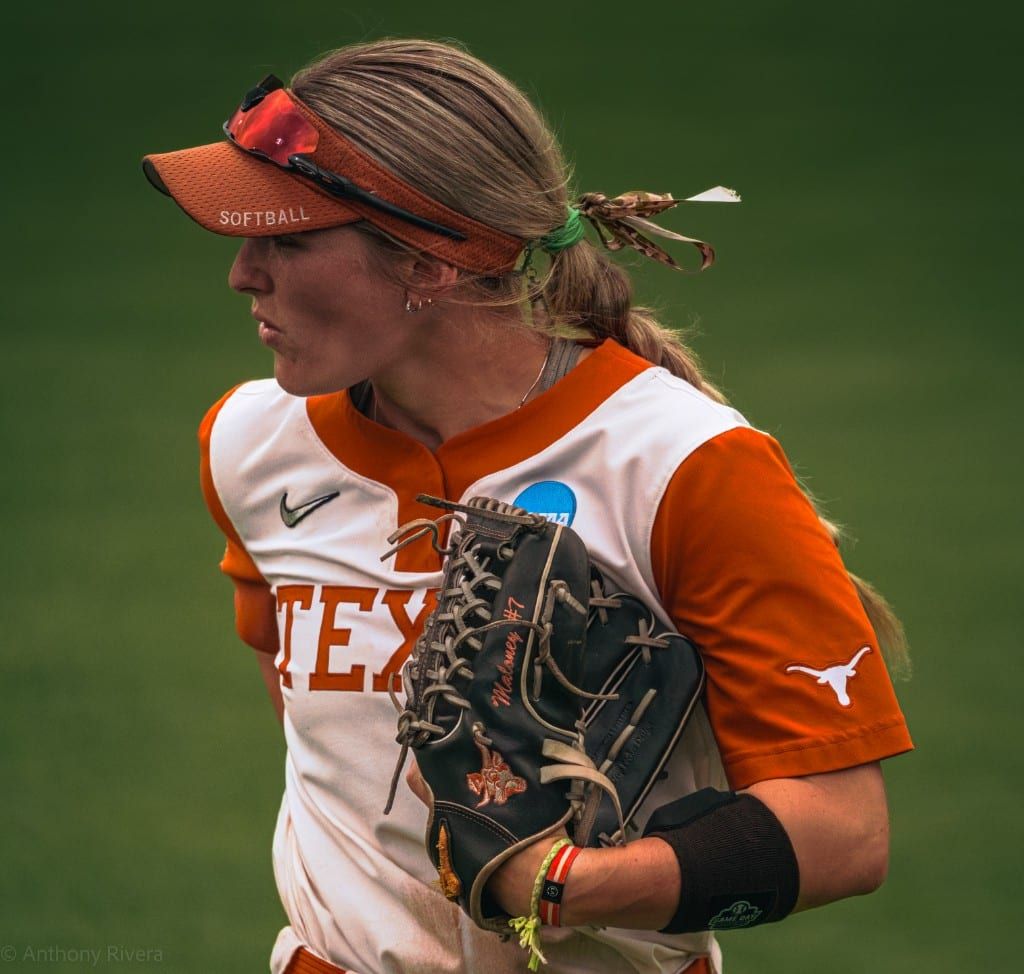 Ashton Maloney follows through on a swing during the Women's College World Series.
