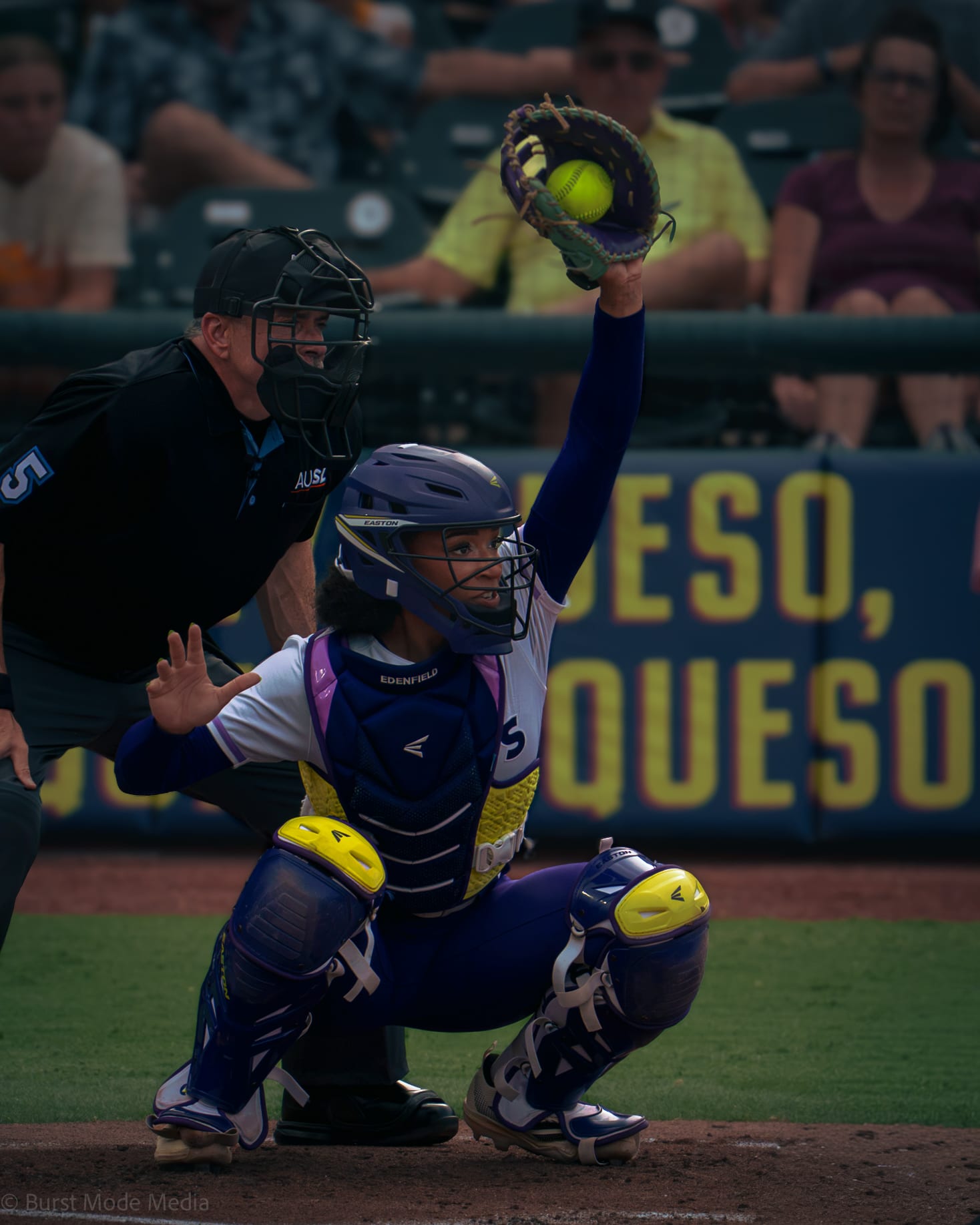 Michaela Edenfield catches for the Texas Volts against the Carolina Blaze.