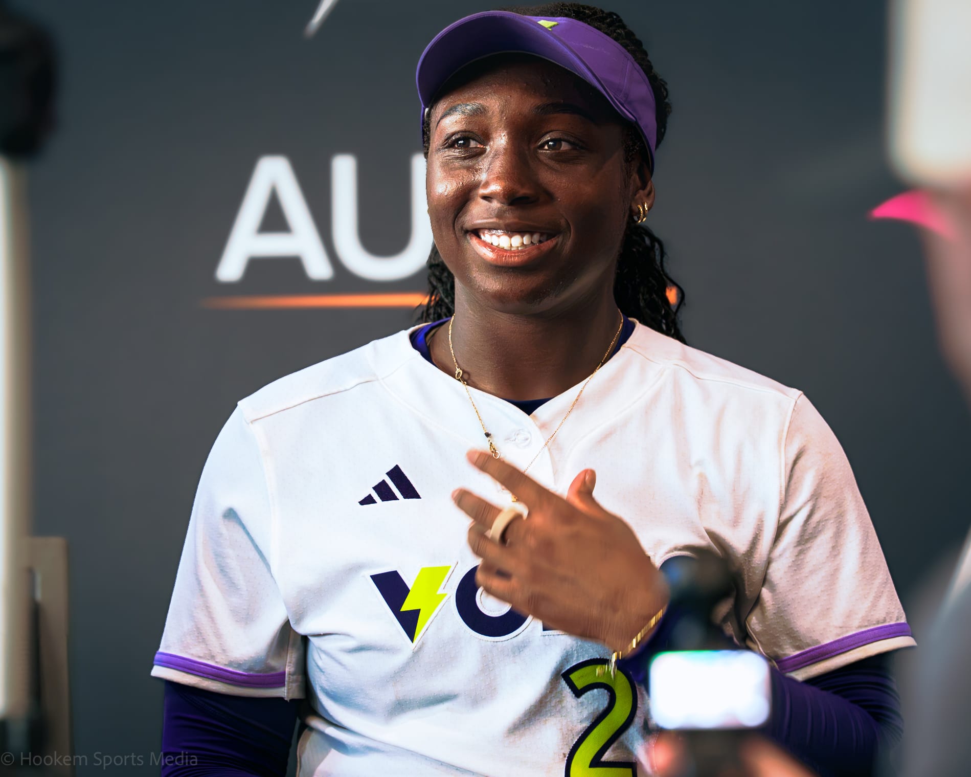 Volts pitcher Nijaree Canady in the press box following her first shut out game.