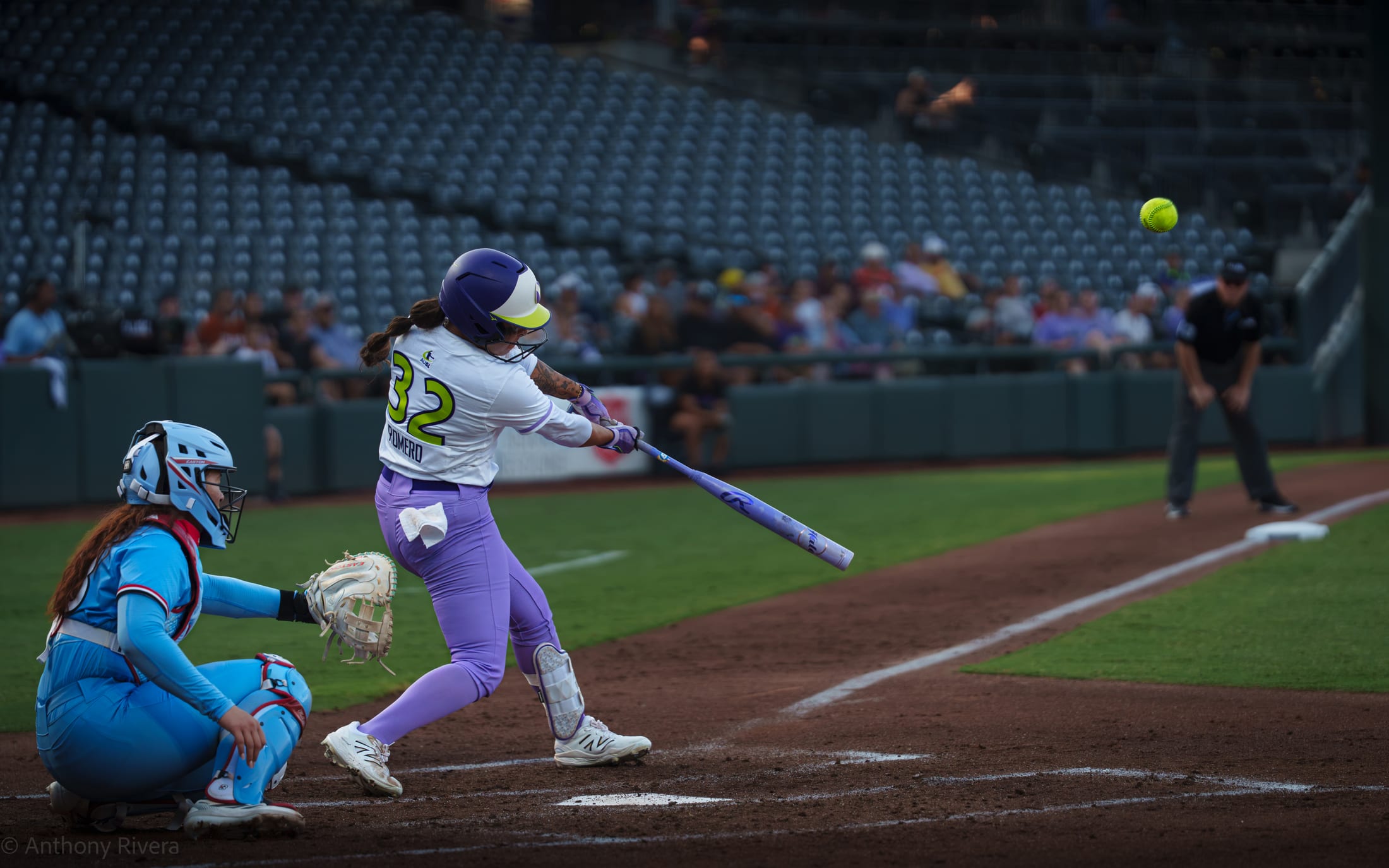 Sierra Romero follows through on a three-run home run against the Chicago Bandits at Dell Diamond.